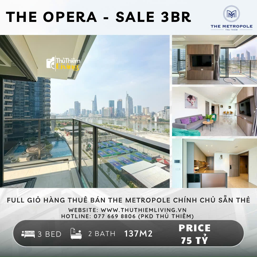 Bán Căn Hộ 3PN The Opera, 137m2, Nội Thất Đầy Đủ, Giá Tốt, Thang Máy Riêng